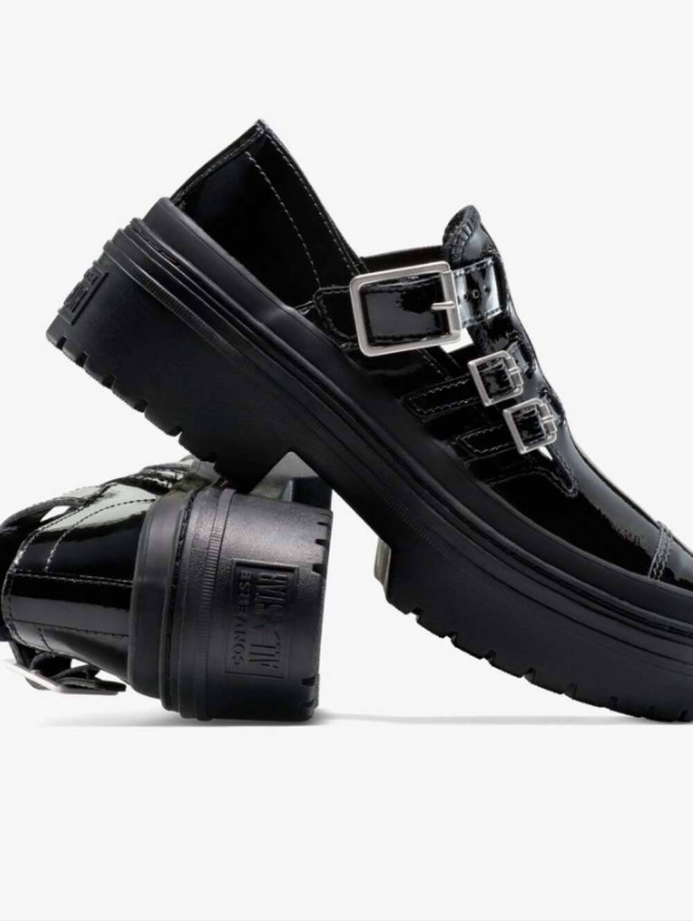 Converse Chuck Taylor All Star Lugged Heel Mary Jane Platform Shoe- Black Patent - Picture 2 of 12